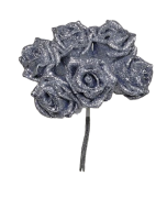 Glitter Rose x 6 (Heads App 6cm) Silver