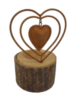 1 Metal/Wood Candle Holder  Heart  Rust Ø9.5X15Cm