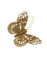 7cm Glitter Butterflies (12 Per Pack On 20cm Wire) Gold