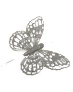 10cm Glitter Butterflies (12 Per Pack On 20cm Wire) Silver