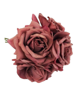 27cm Open Rose x 5 Heads Posy Puce
