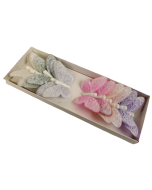 7cm Pastel Sparkle Feather Butterflies Assorted x 12pcs