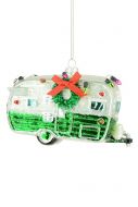GLASS Christmas Caravan 7cm Green/White