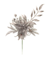22cm Glittered Pick with Poinsettia & Berries Silver