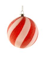 8cm Candy Stripe Hanging Glittered Ball Red/White