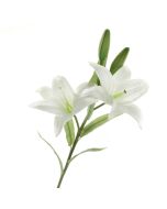 Real Touch Lily Spray - White (2 heads & 2 buds, 65cm long)