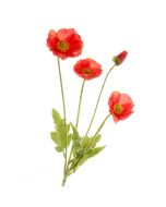 Poppy Spray - Red (3 heads & 1 bud, 58cm long)