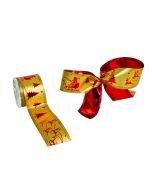 50mm x 10yds Stiff Foil Wired Edge Santa Red/Gold