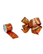 50mm x 10yds Stiff Foil Wired Edge Holly Red/Gold