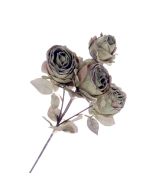 Vintage Antique Rose Faux Dried Flowers Green (4 heads, 54cm long)