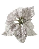 25cm Metallic Poinsettia Head with Clip Silver