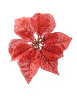 25cm Metallic Poinsettia Head with Clip Red