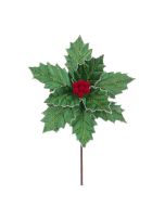 Holly Poinsettia Stem 27cm Green