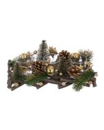 Wood Pine & Bauble C/Holder For 3 Candles