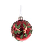 GLASS Rosemary Bauble 8cm Red/Green