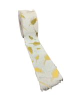 White Fur Ribbon W/Gold Leaf 63mm x 3yds