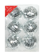 8cm Silver Disco Baubles x 6
