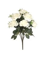 46cm Open Rose & Bud Bouquet Cream