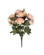 46cm Open Rose & Bud Bouquet Pink