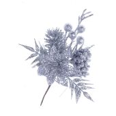 Silver Glittered Poinsettia Pick - Silver (21cm long)