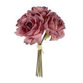 28cm Puce Dried Look Rose Posy x 5 Heads