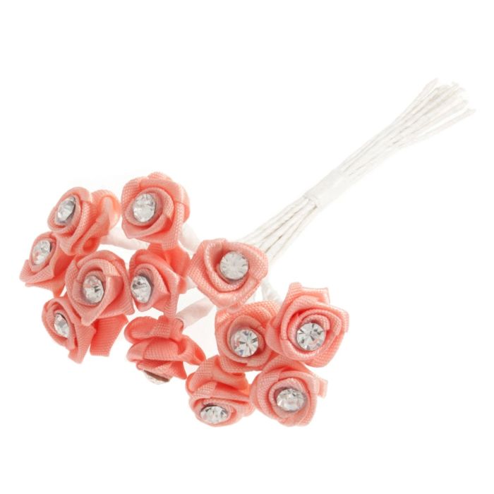 Diamante Ribbon Rose x 12 x 6 Bunches Dusty Pink