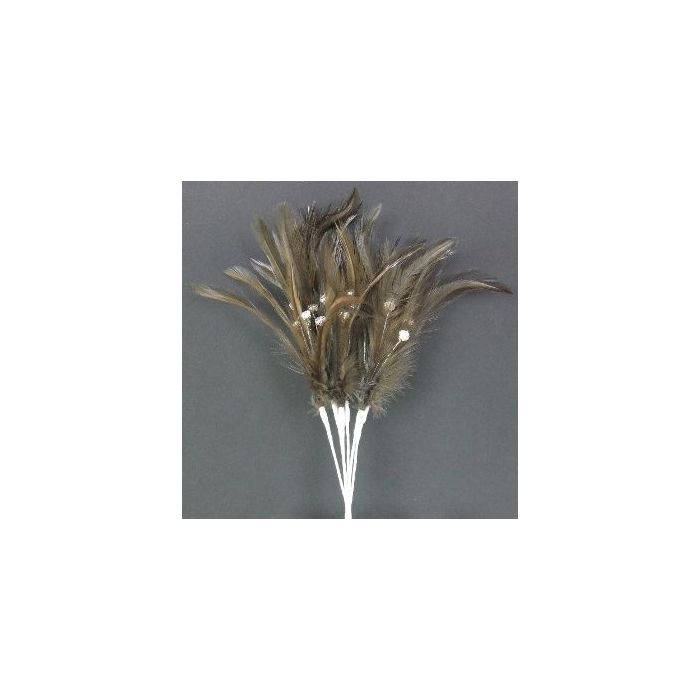Diamonte Feathers Brown x 3 Bchs