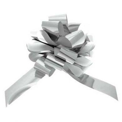 50mm Silver Pullbow Metallic Pk 20s