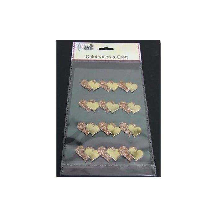 Self Adhesive Glittered Heart Gold x 12