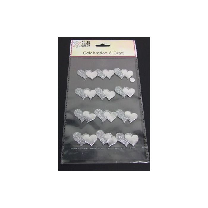 Self Adhesive Glittered Heart Silver x 12