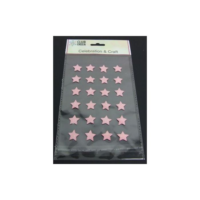 Self Adhesive Glittered Star Pink x 24
