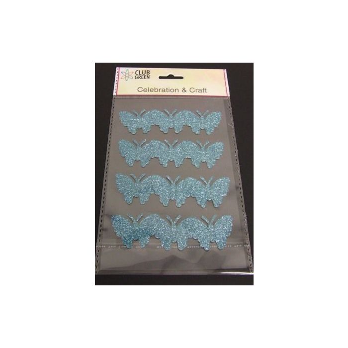 Self Adhesive Glittered Butterfly Turquoise x 12