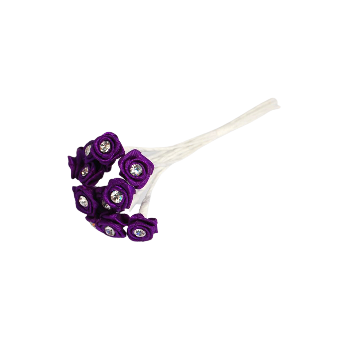 Diamante Ribbon Rose x 12 x 6 Bunches Purple