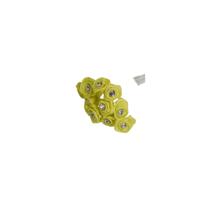 Diamante Ribbon Rose x 12 x 6 Bunches Lime