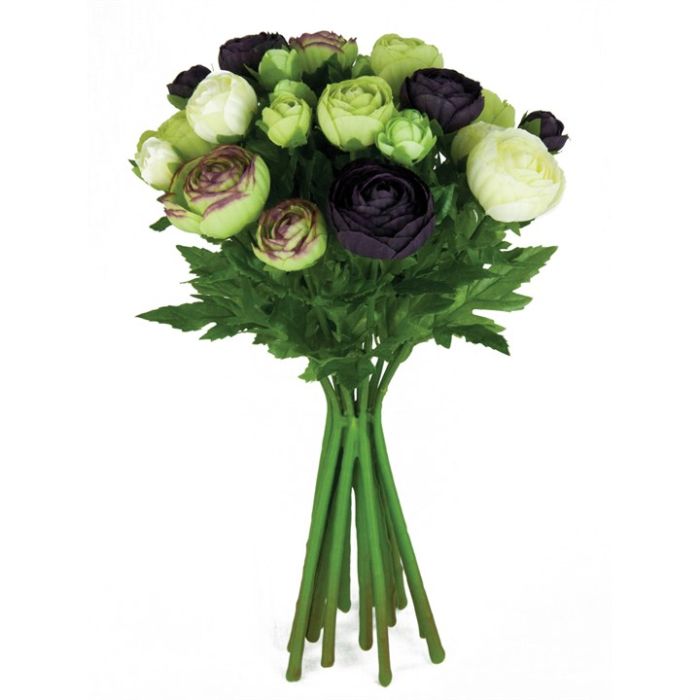 Ranunculus Bouquet 34cm Green/Aubergine