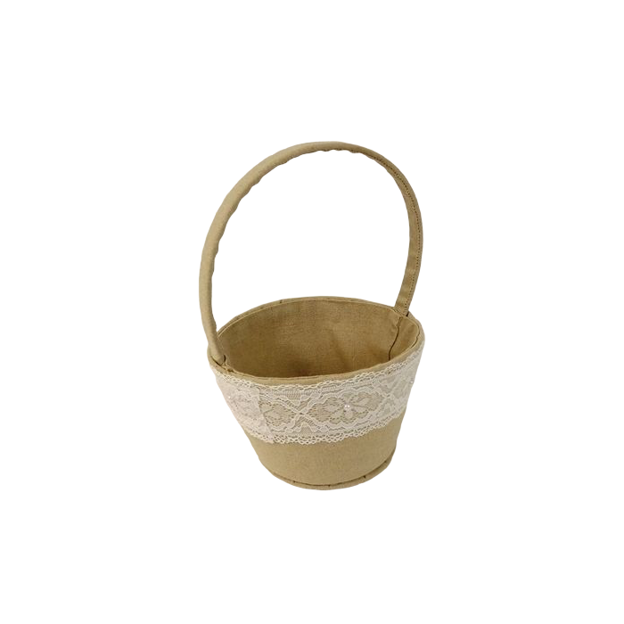 Linen Round Basket W/Lace