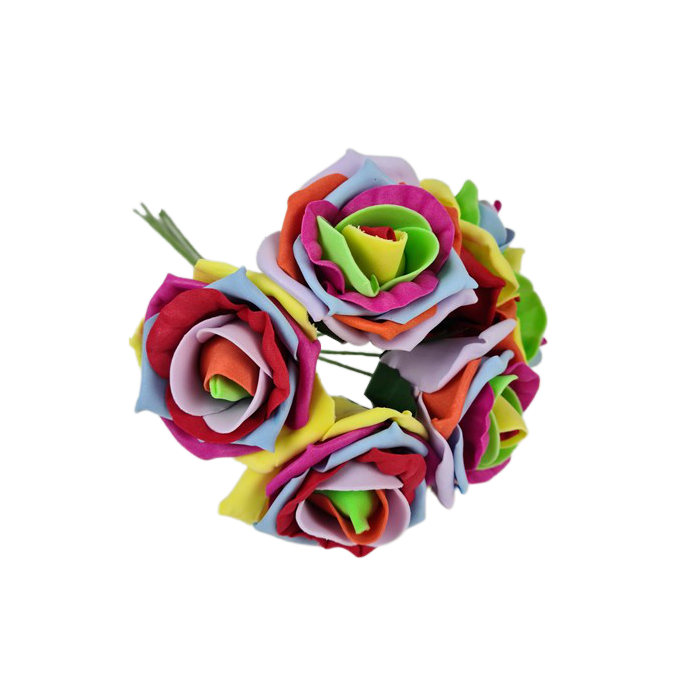 Colourfast Cottage Foam Rose x 6 Heads Rainbow