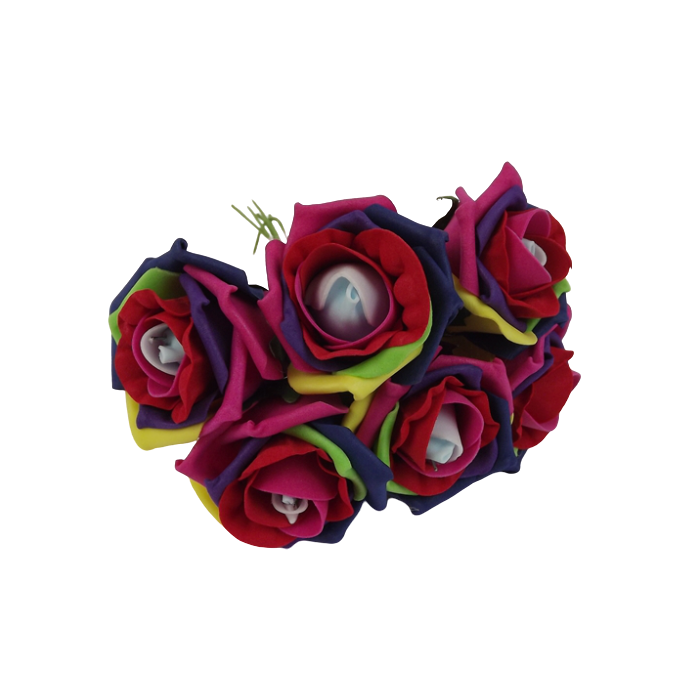 Colourfast Cottage Foam Rose x 6 Heads Harlequin
