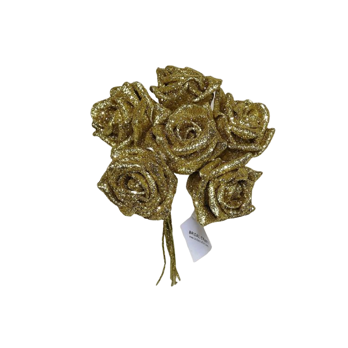 Glitter Rose x 6 (Heads App 6cm) Gold