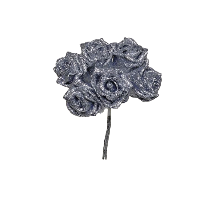 Glitter Rose x 6 (Heads App 6cm) Silver