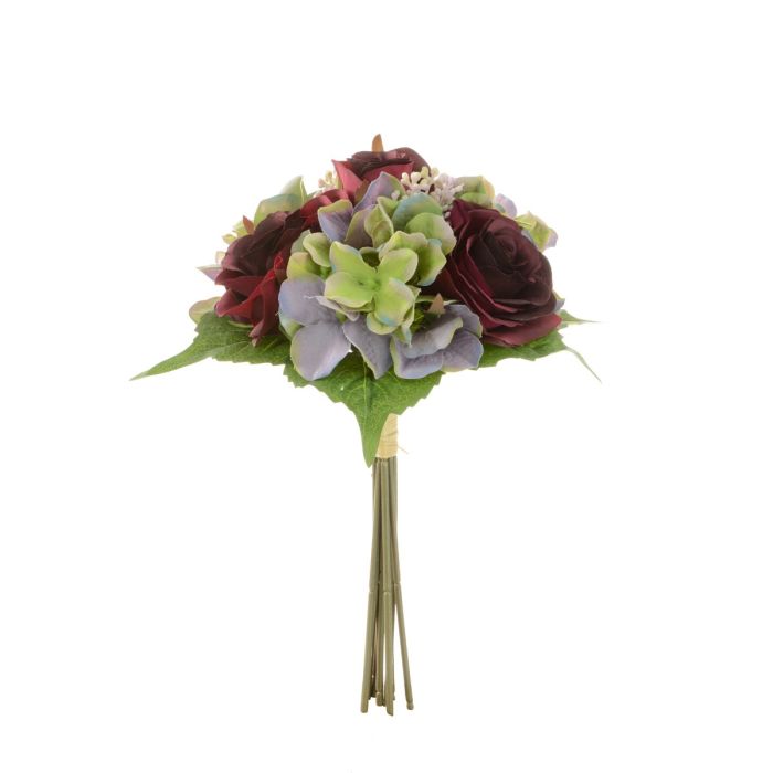 Rose/Hydrangea Bouquet 31cm Burgundy/Green