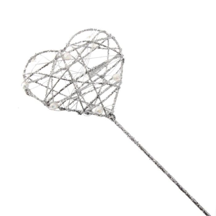 Glittered Heart Wand Silver 7 x 30cm