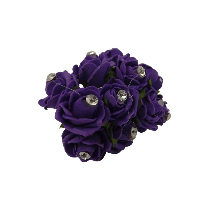 Diamante Mini Foam Rose App 2cm x 12 Stems Purple