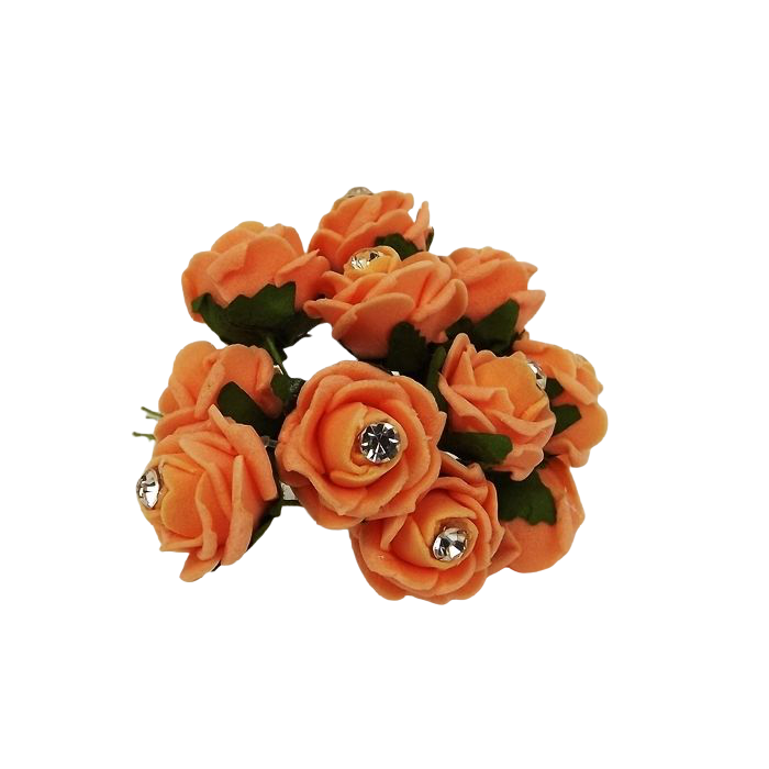 Diamante Mini Foam Rose App 2cm x 12 Stems Apricot