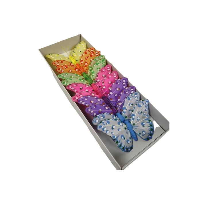 10cm Feather Butterfly - Lil/Pk/Yel/Gr/Bl & Or x 12