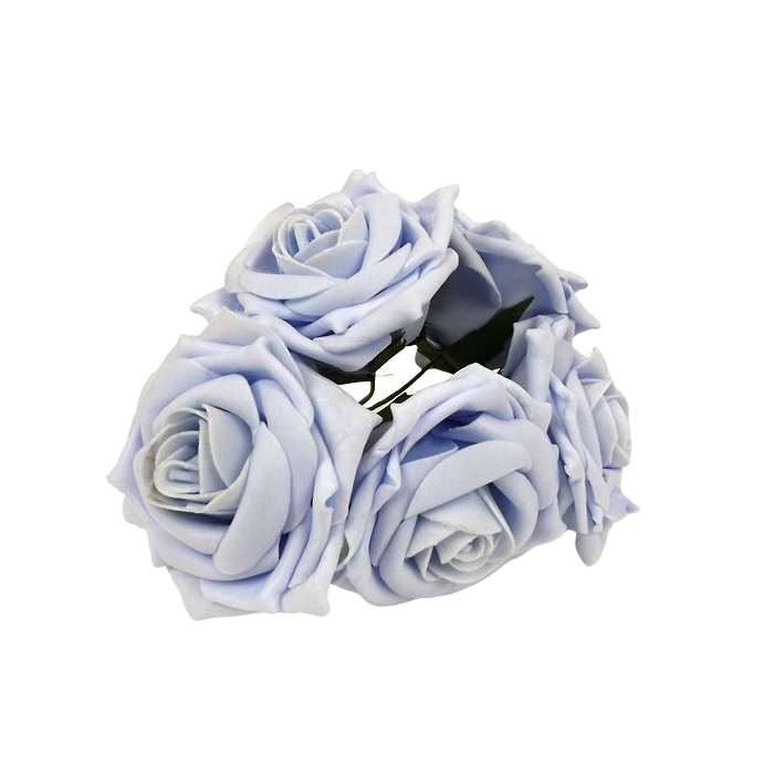 Large Cottage Foam Rose 8cm x 5 Heads Baby Blue