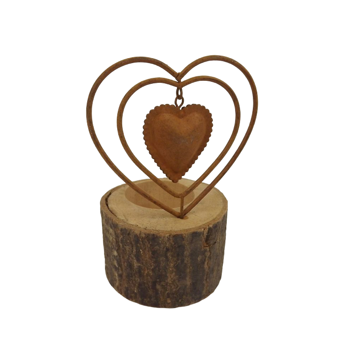 1 Metal/Wood Candle Holder  Heart  Rust Ø9.5X15Cm