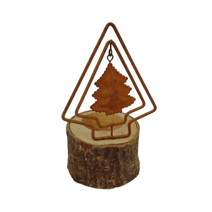 1 Metal/Wood Candle Holder  Tree  Rust Ø9.5X15Cm