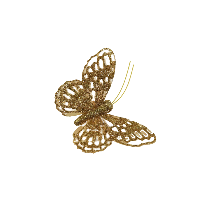 7cm Glitter Butterflies (12 Per Pack On 20cm Wire) Gold