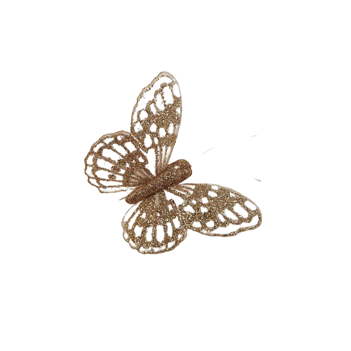 7cm Glitter Butterflies (12 Per Pack On 20cm Wire) Rose Gold